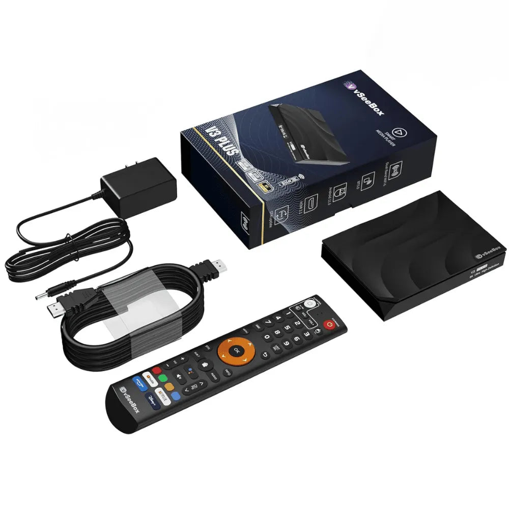 vSeeBox V3 Plus unboxing – Android box, remote, HDMI cable, power adapter